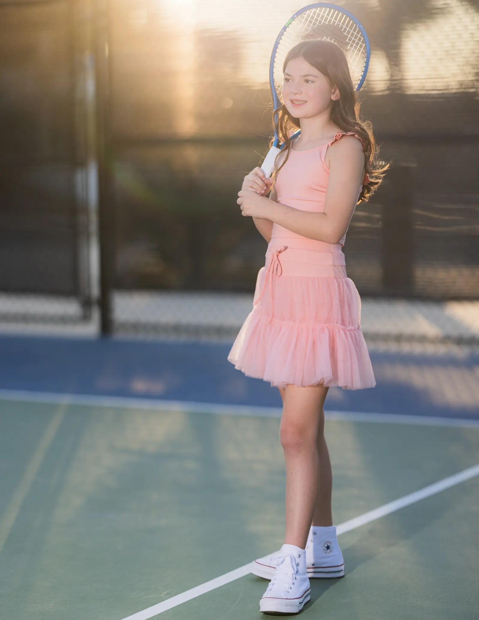 Peach Tulle Skirt Set Pastels and Polkadots
