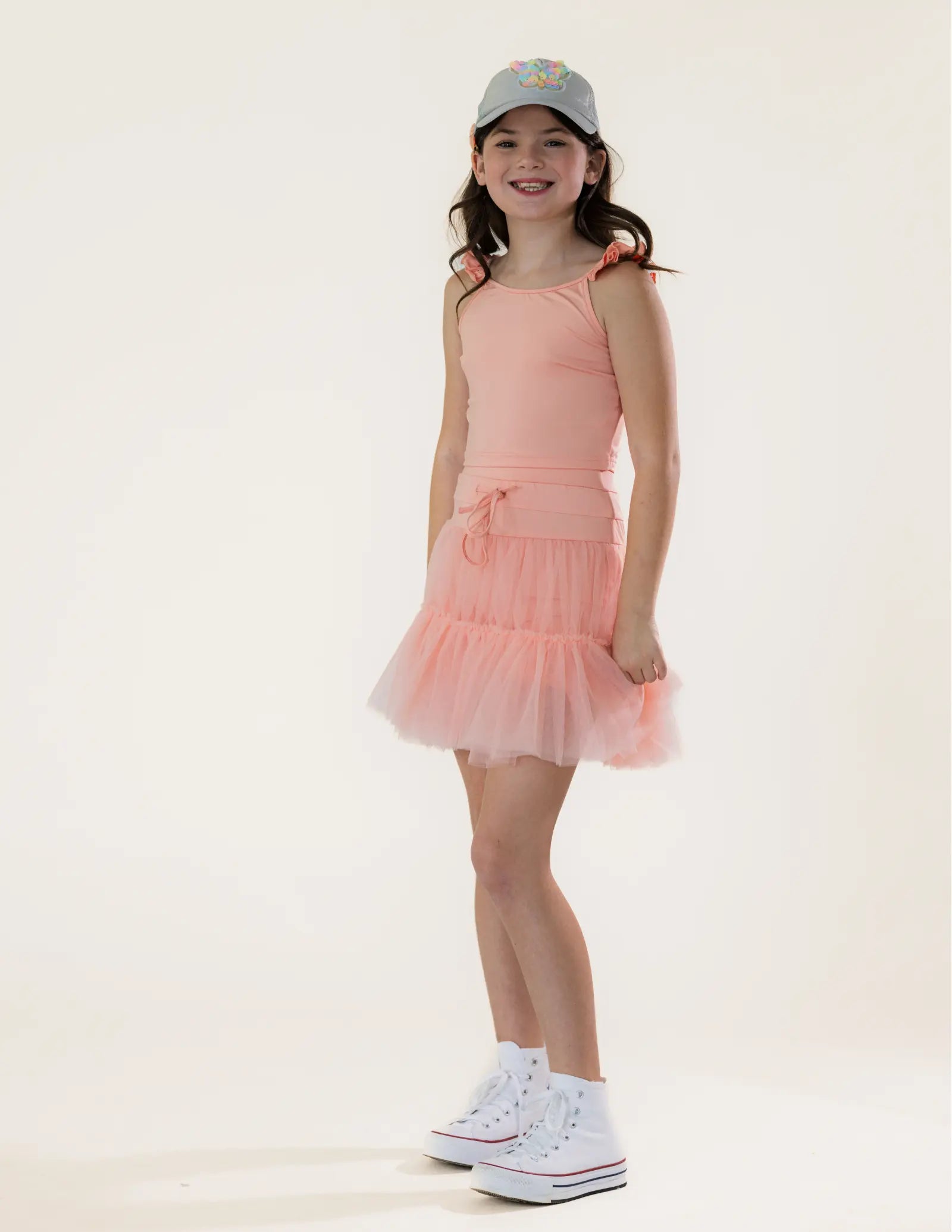 Peach Tulle Skirt Set Pastels and Polkadots
