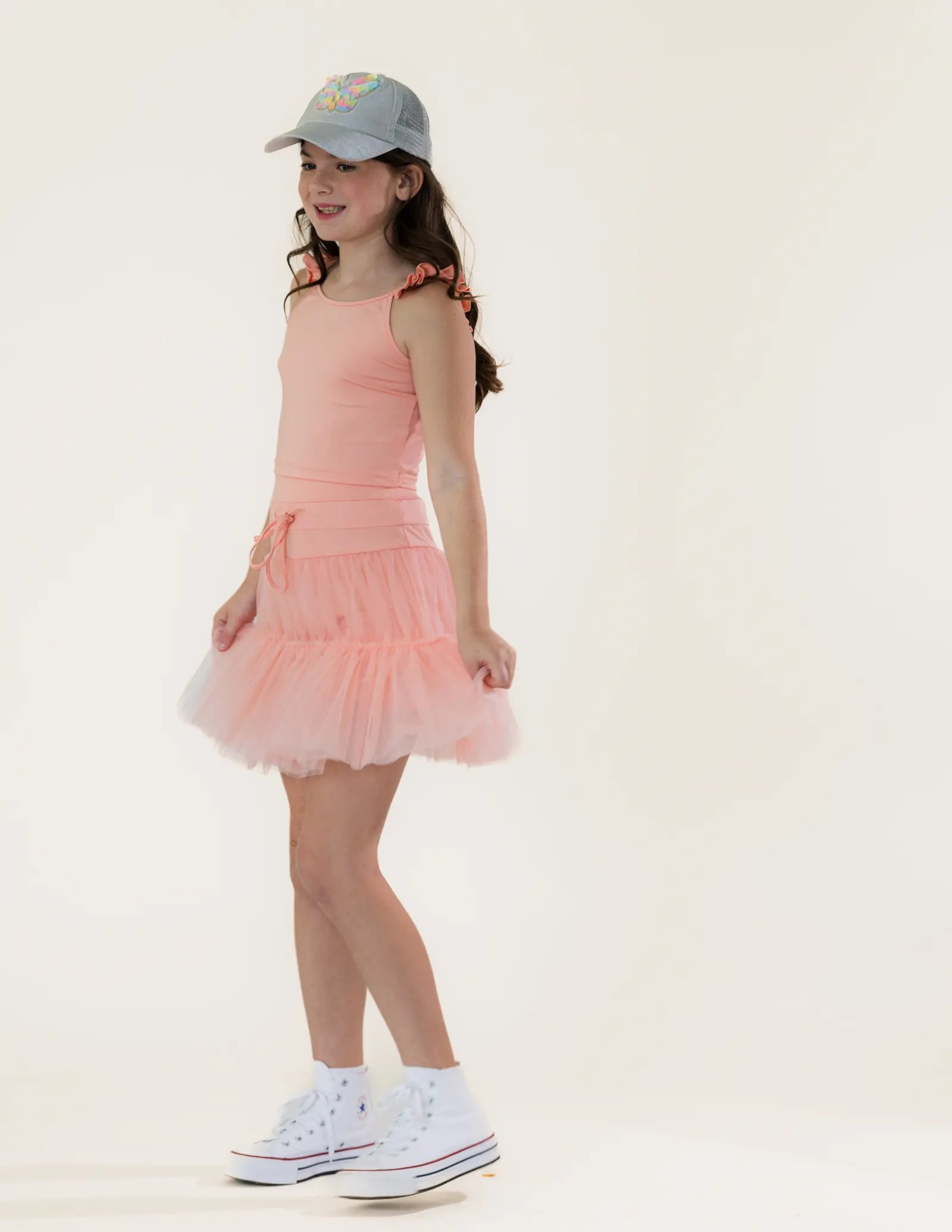 Peach Tulle Skirt Set Pastels and Polkadots