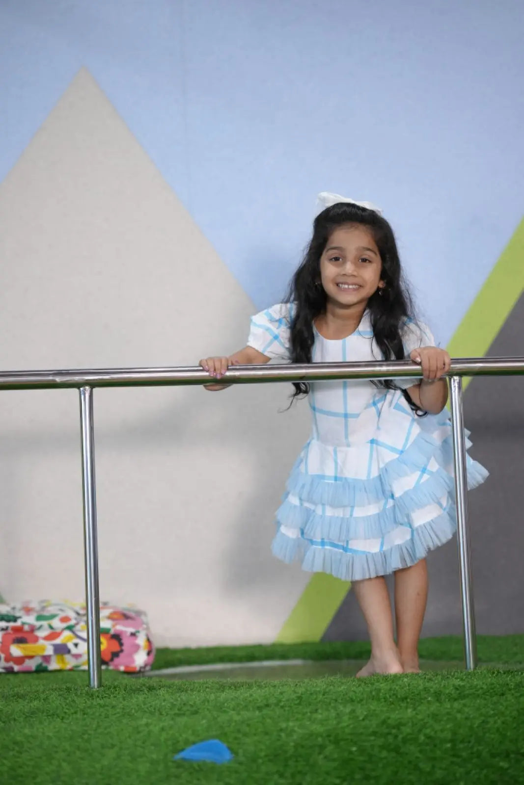 White & Blue Tulle Dress - Princess-Perfect Elegance Pastels and Polkadots