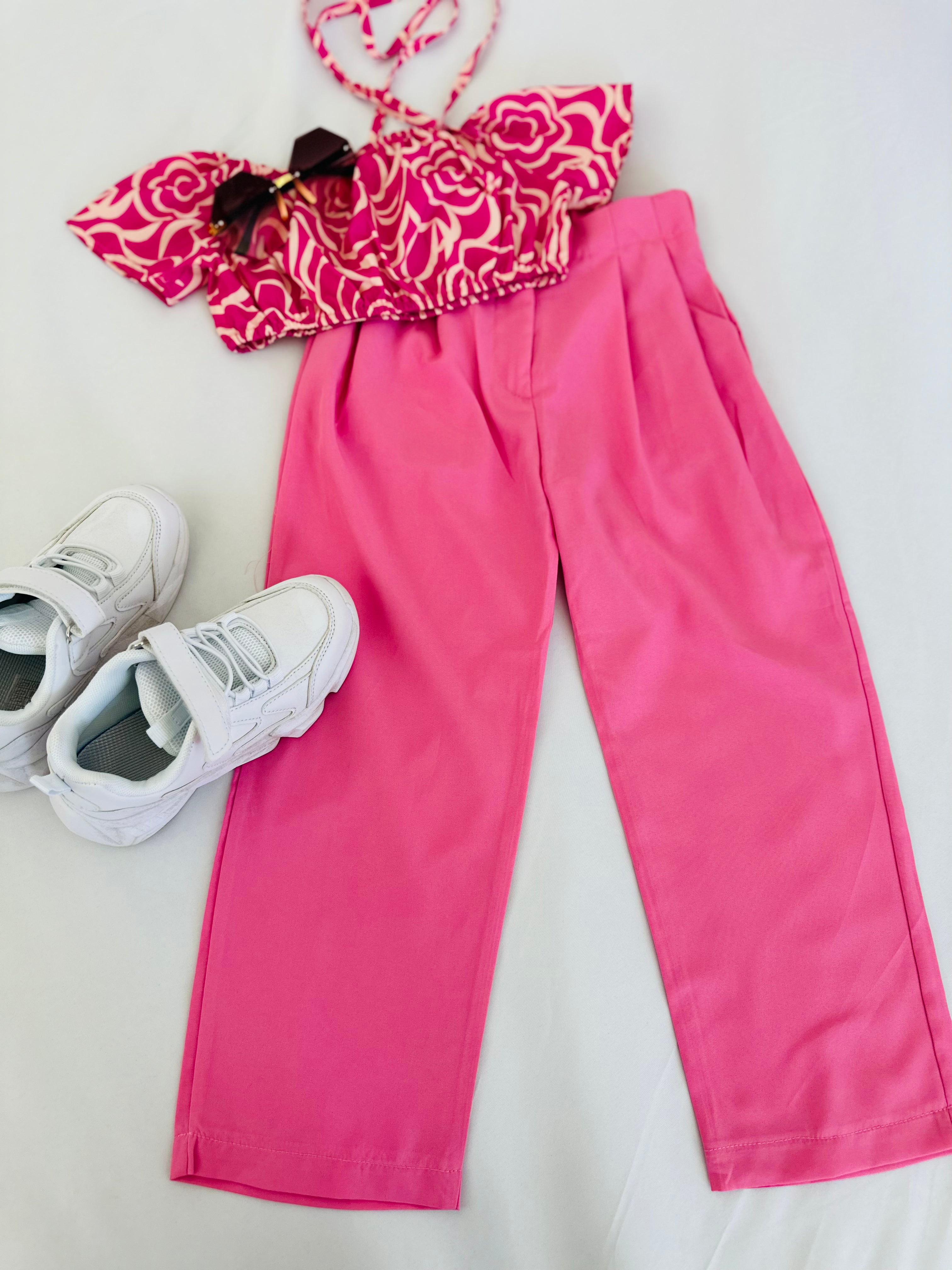 Summer off shoulder blouse with wide leg pants Pastels and Polkadots