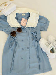 Draw string lace collor dress Pastels and Polkadots