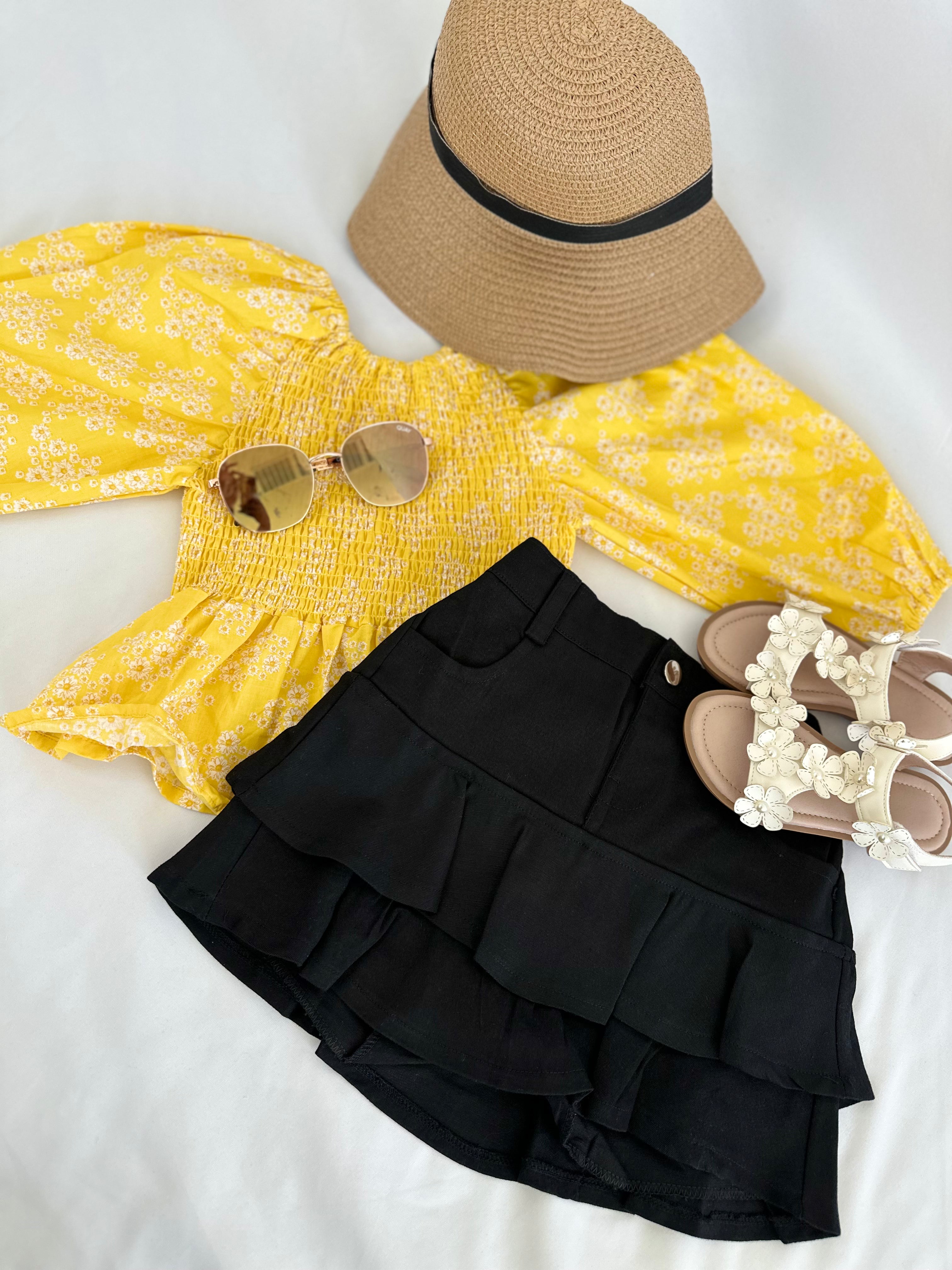 Ruffled skort  ( midi shorts ) black Pastels and Polkadots