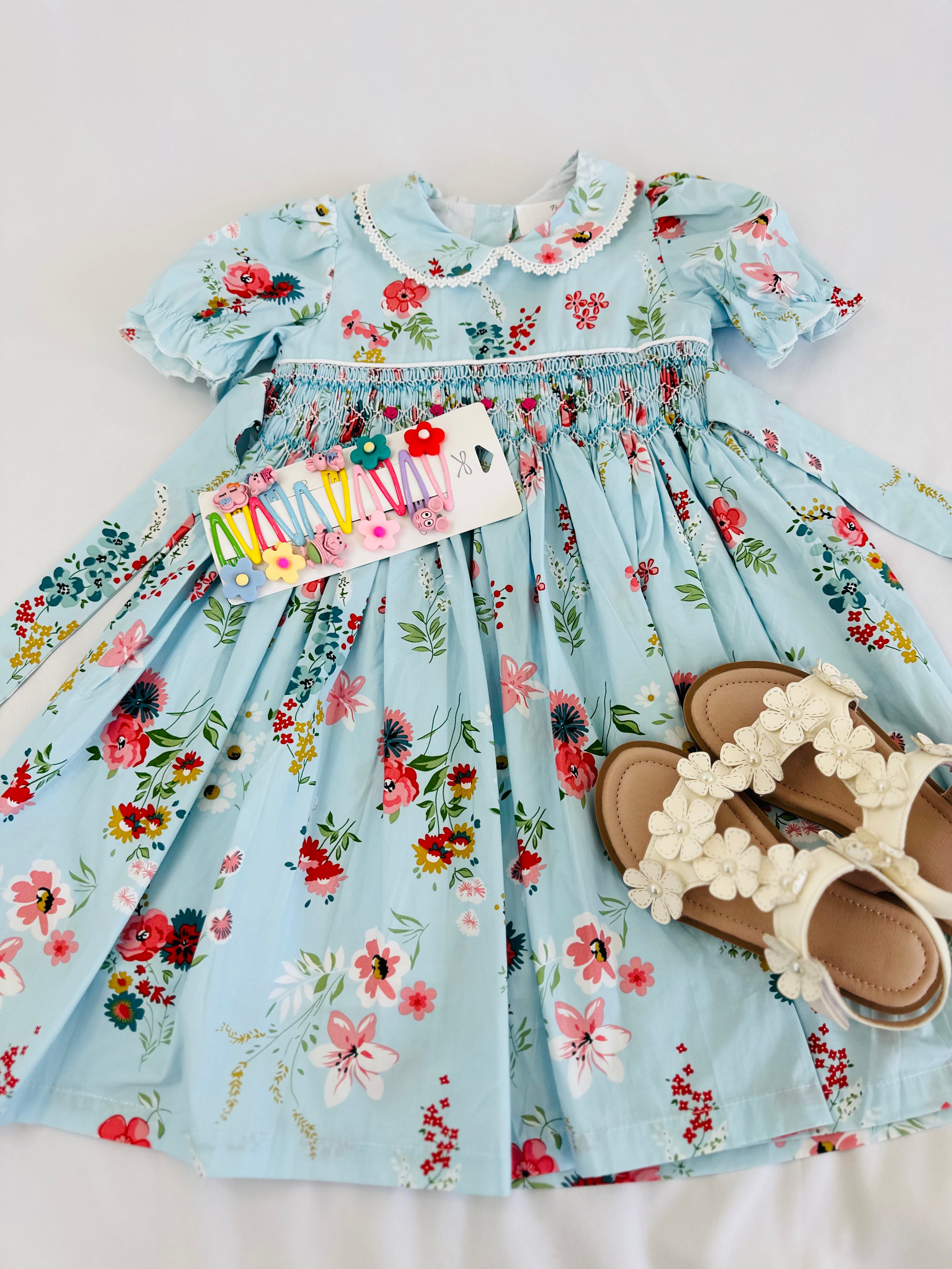 Adorable hand smocked floral dress Pastels and Polkadots