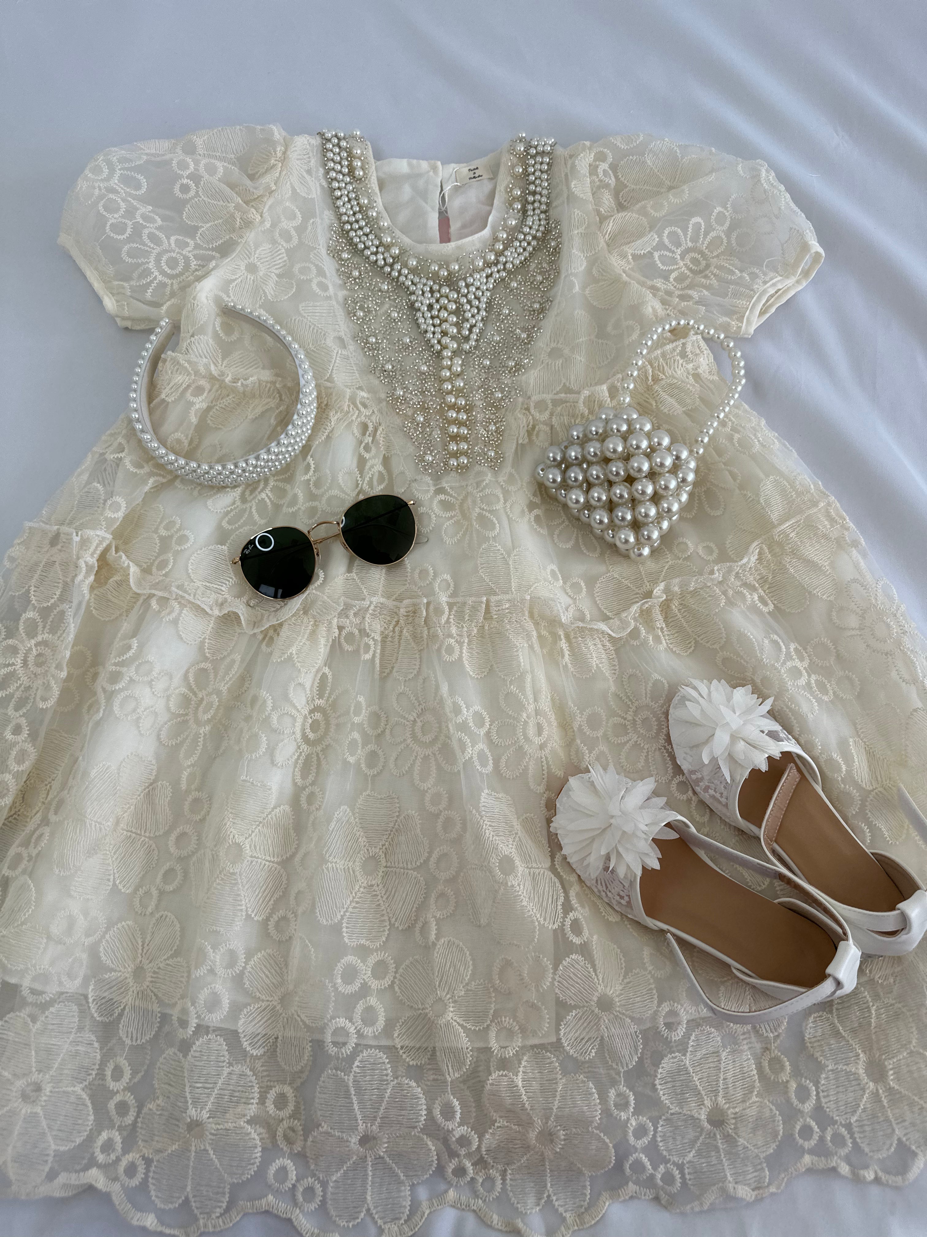Adorable lace  pearl party dress Pastels and Polkadots