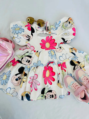 Summer Disney Mickey floral puff sleeve dress Pastels and polkadots