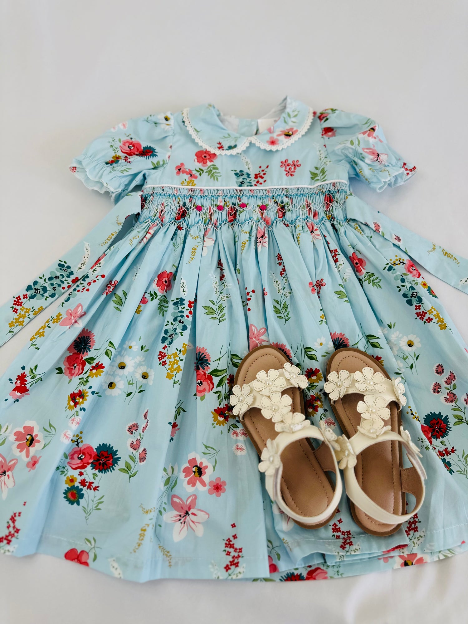 Adorable hand smocked floral dress Pastels and Polkadots