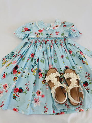 Adorable hand smocked floral dress Pastels and Polkadots