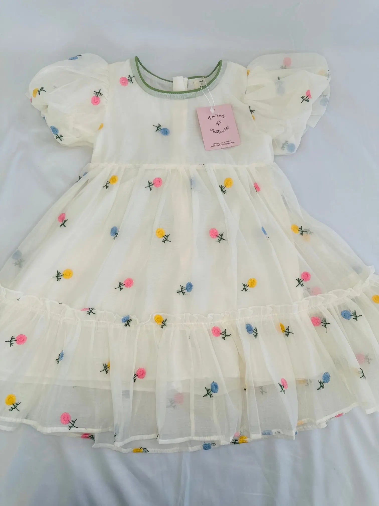 Organza floral bow dress Pastels and polkadots
