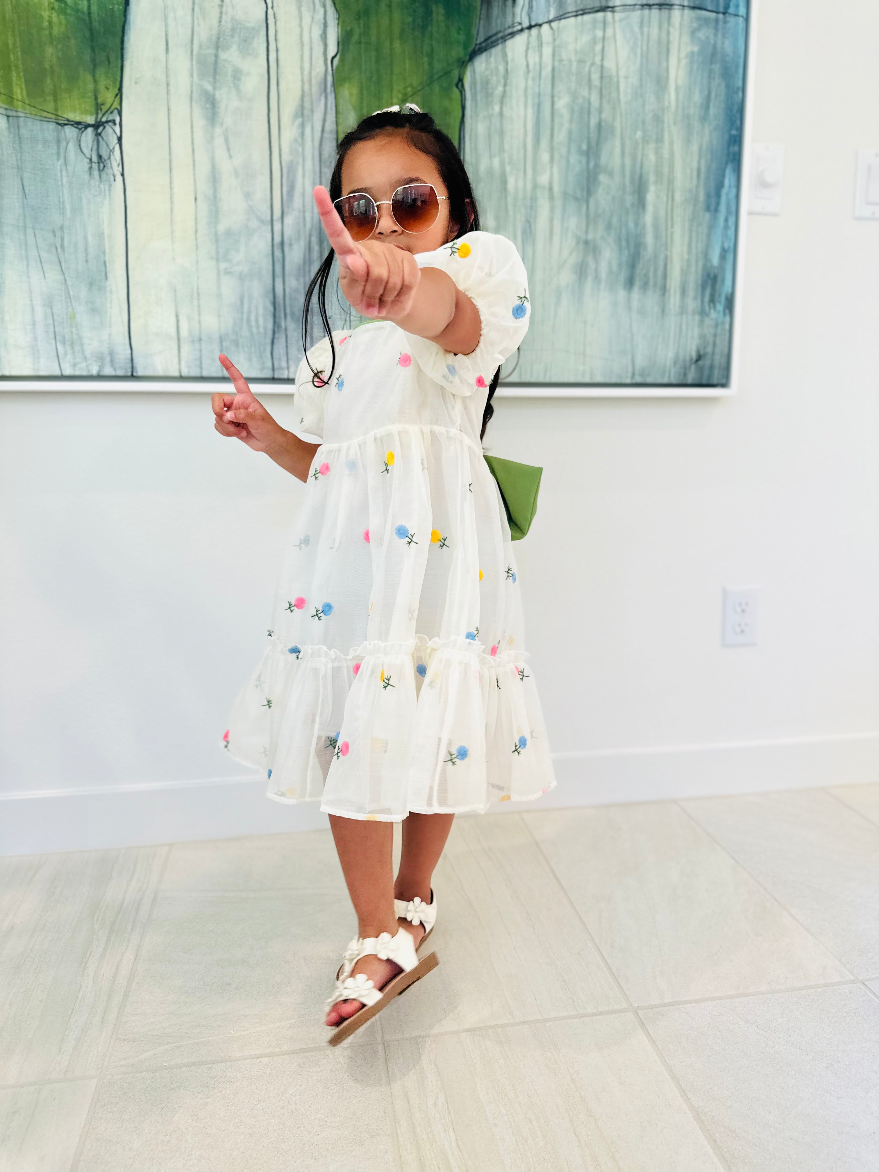 Organza floral bow dress Pastels and polkadots
