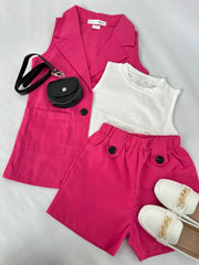 Pink boss babe blazer and short set (tank not included) Pastels and Polkadots