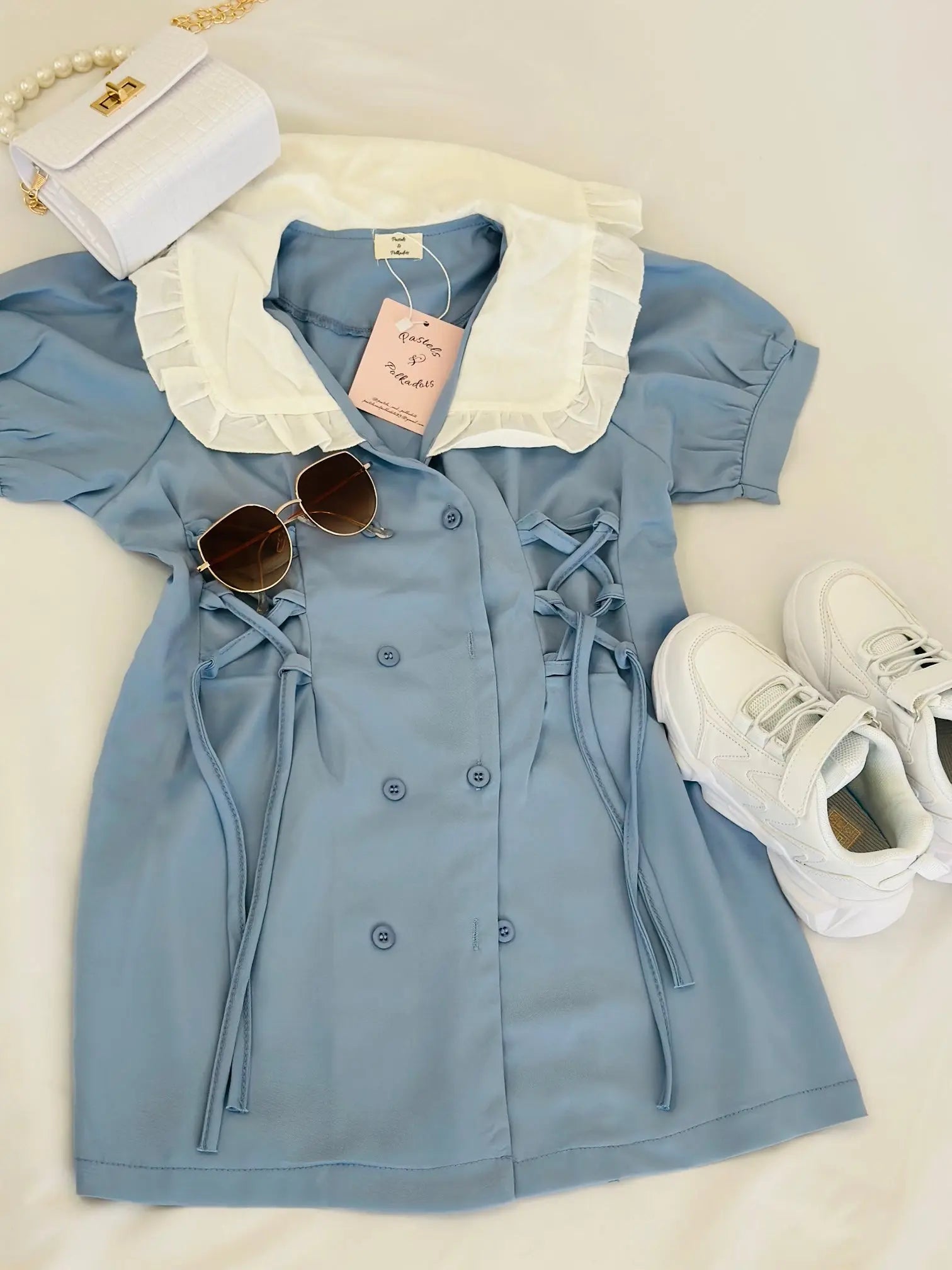 Draw string lace collor dress Pastels and Polkadots