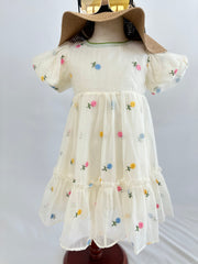 Organza floral bow dress Pastels and polkadots