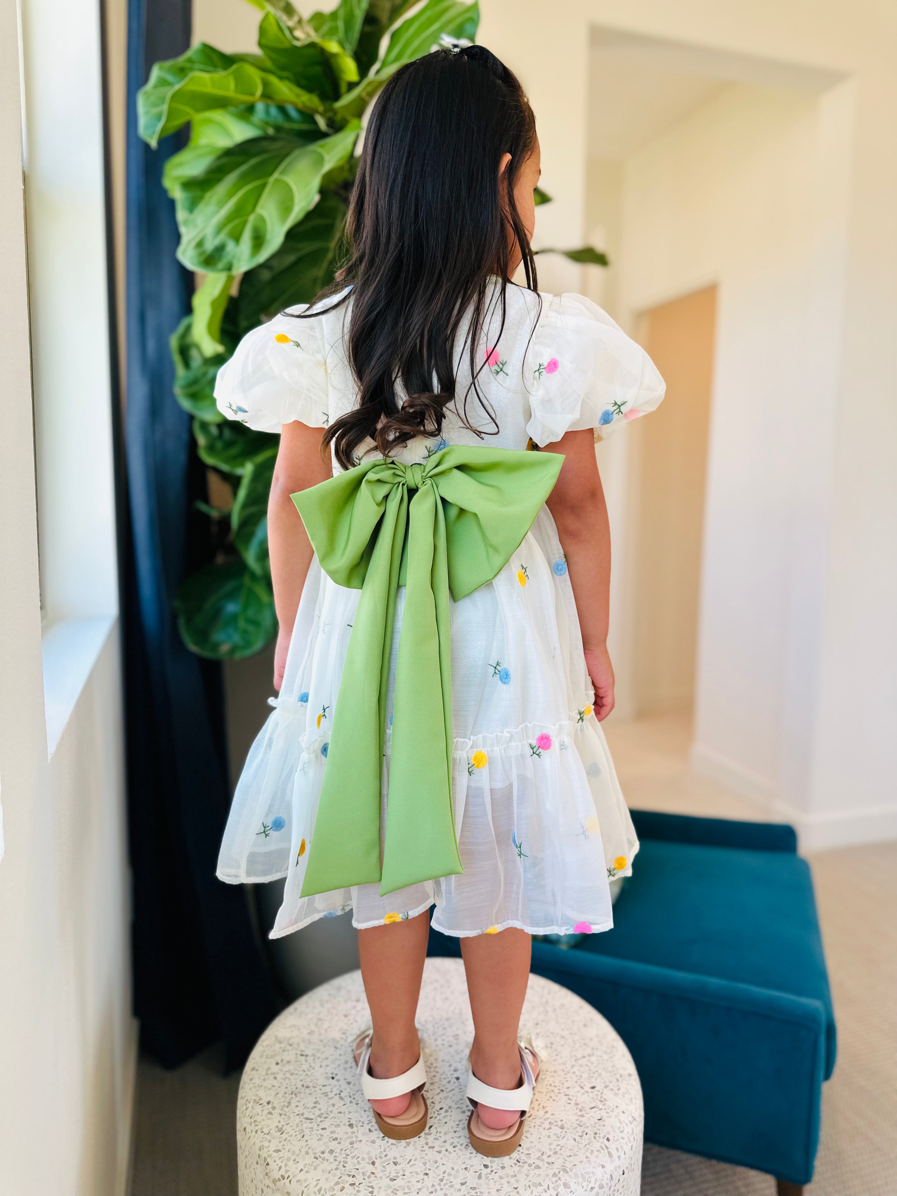 Organza floral bow dress Pastels and polkadots