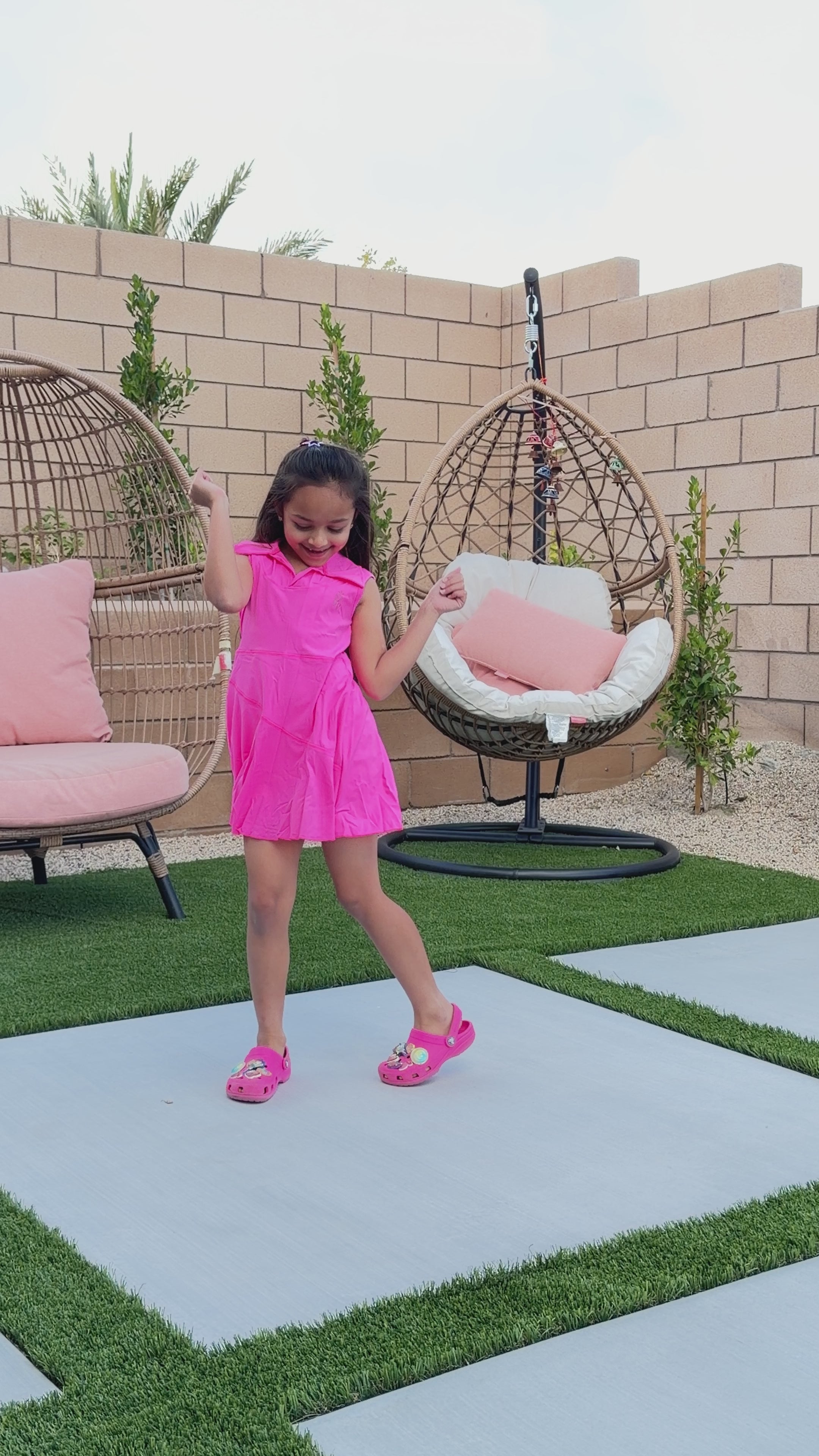 Load video: Girls Active Tennis Dress – Hot Pink Sports Dress