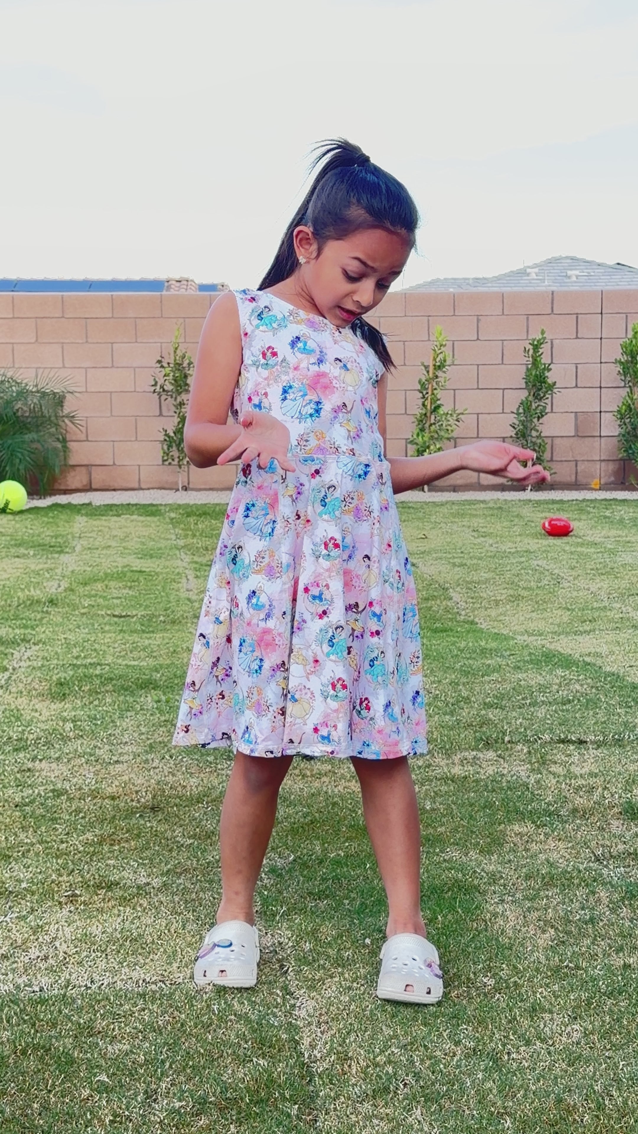 Load video: Girls Active Dress with Built-in Shorts &amp; Pocket – Princess Print