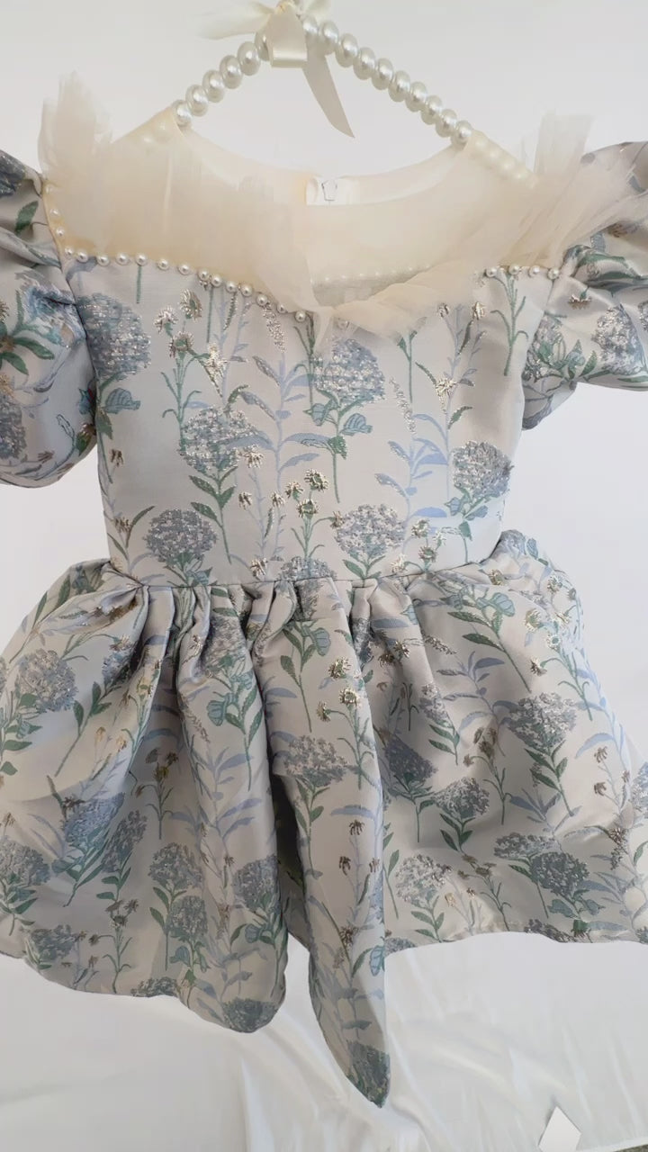 Load video: Blue Floral Jacquard dress