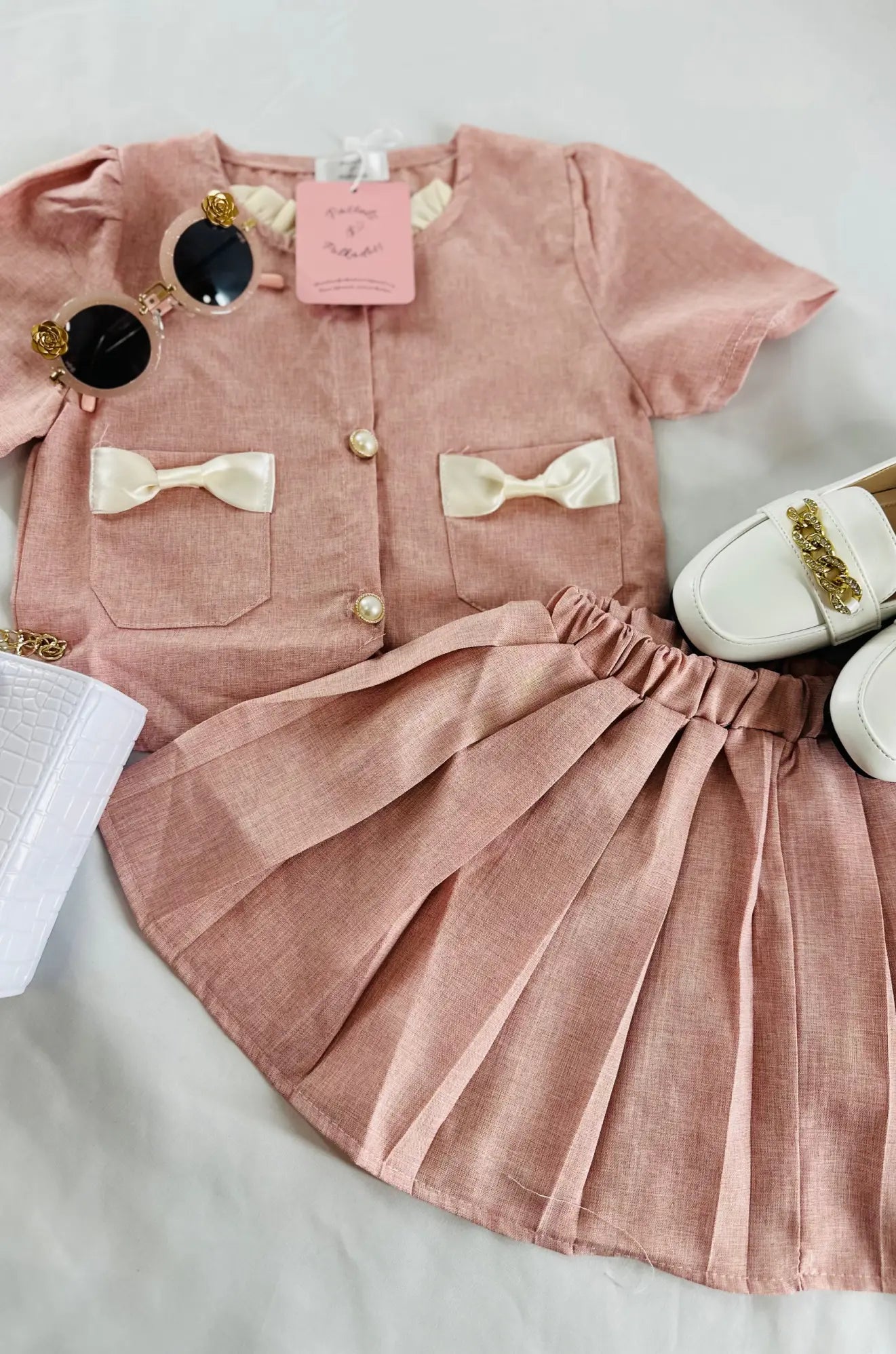 Elegant Summer Linen Co-Ord Set Pastels and Polkadots